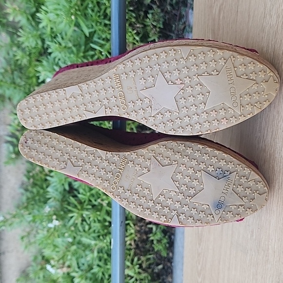 JIMMY CHOO 'PAPINA' BERRY WINE SUEDE CORK WEDGE Size 40 - Picture 10 of 14